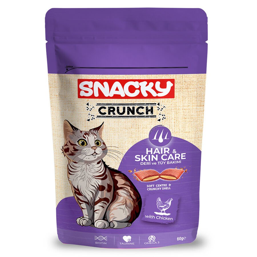 Snacky Crunchy Saç & Cilt Bakımı Tavuk Etli Kedi Ödülü (60 g)