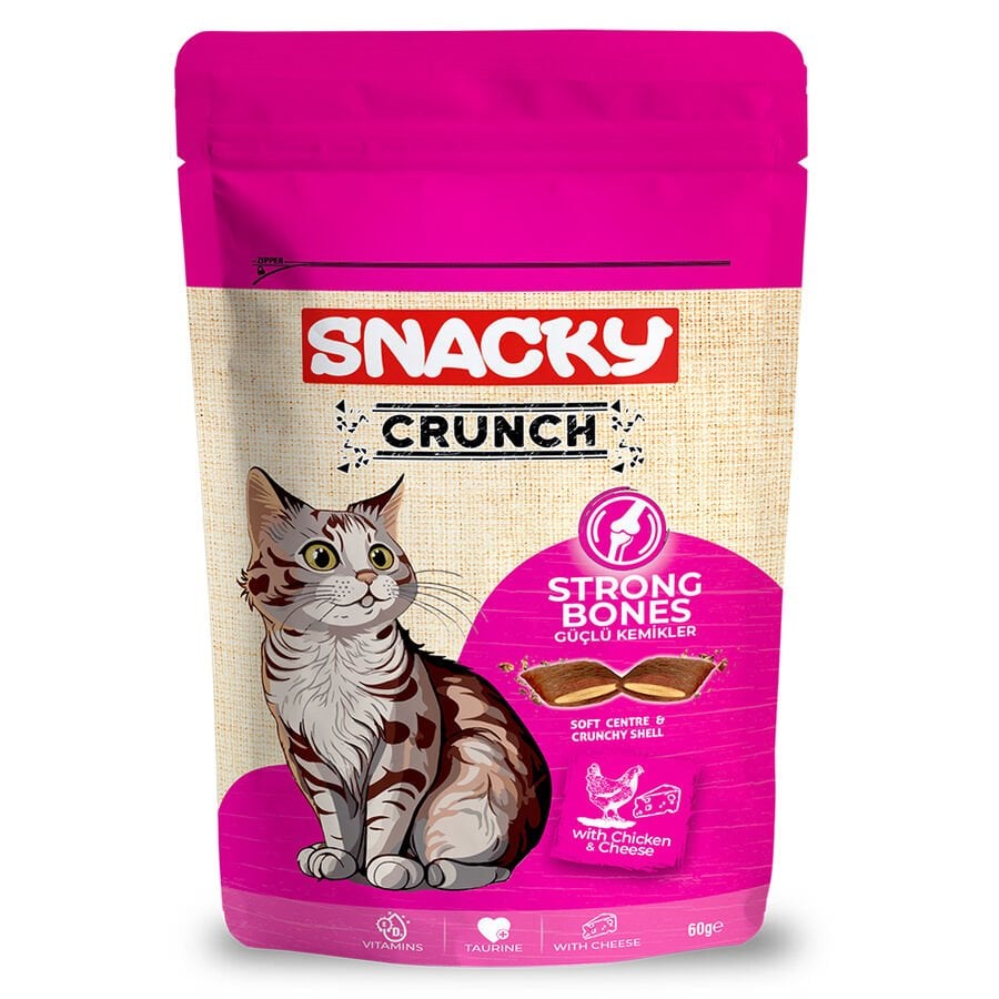 Snacky Crunchy Tavuk Etli ve Peynirli Strong Bones Kedi Ödülü (60 g)
