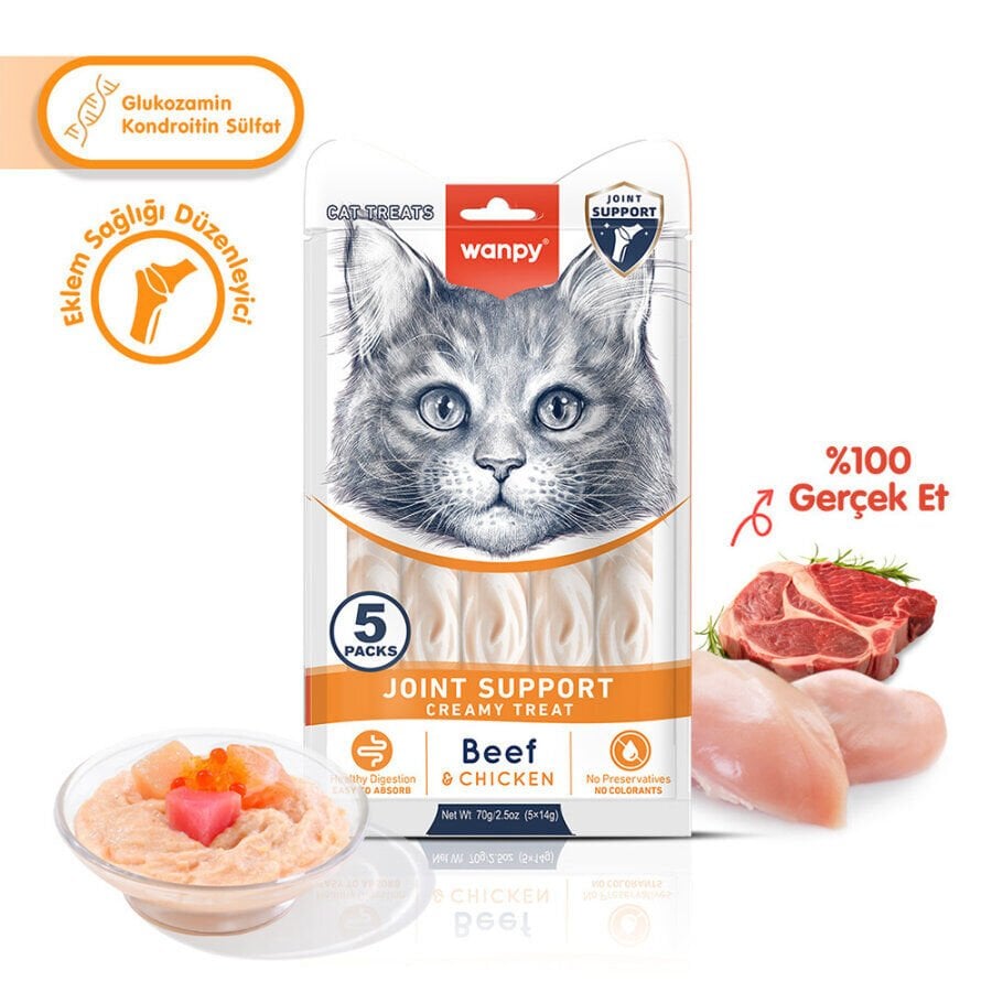 Wanpy Bone Support Sığır Eti ve Tavuk Etli Kedi Ödülü (5 x 14 g)