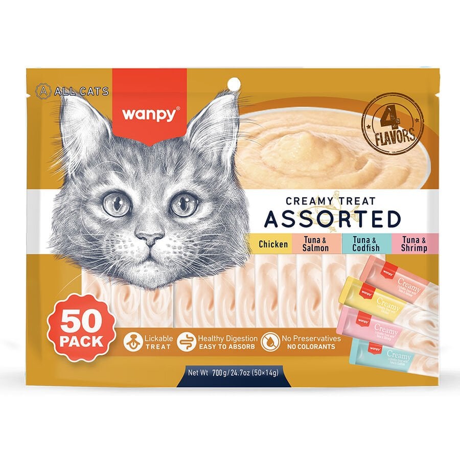 Wanpy Karışık 4 Lezzetli Krema Kedi Ödül Maması (50 x 14 g)