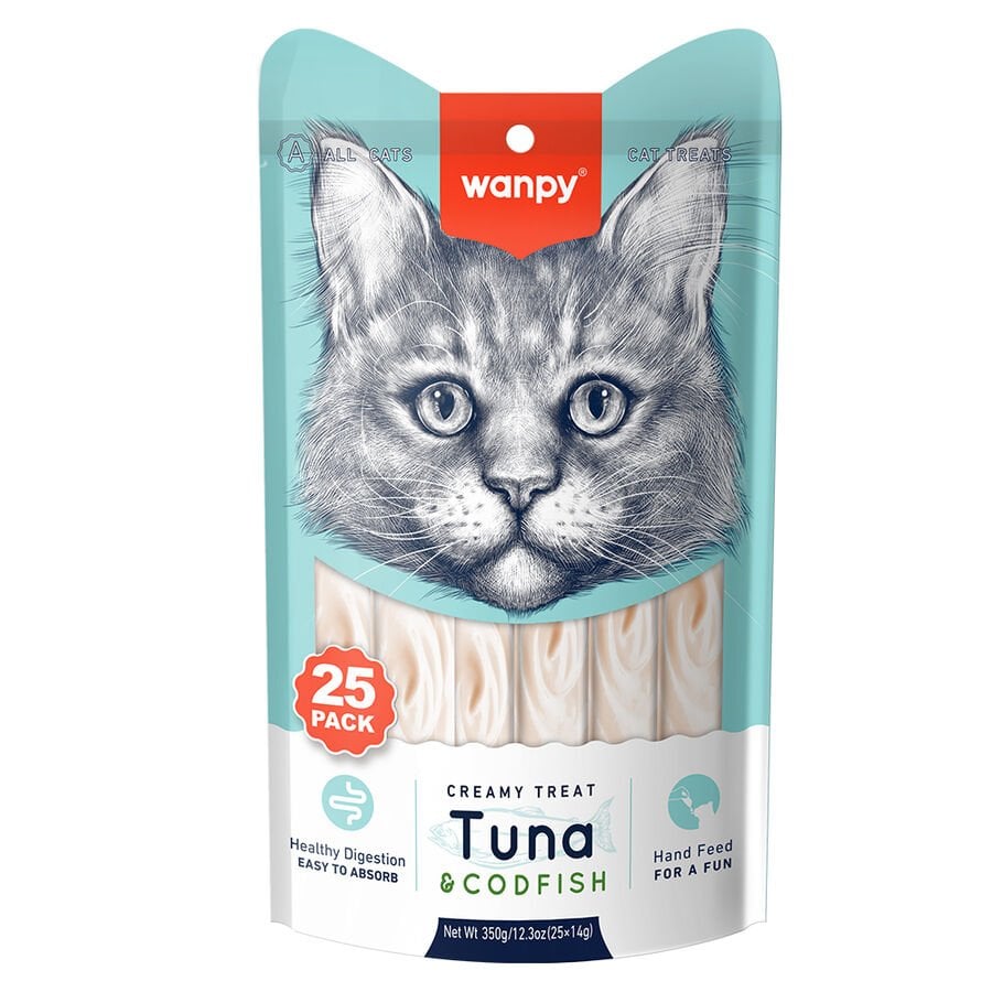 Wanpy Ton Balıklı ve Morina Balıklı Sıvı Kedi Ödül Maması (25 x 14 g)