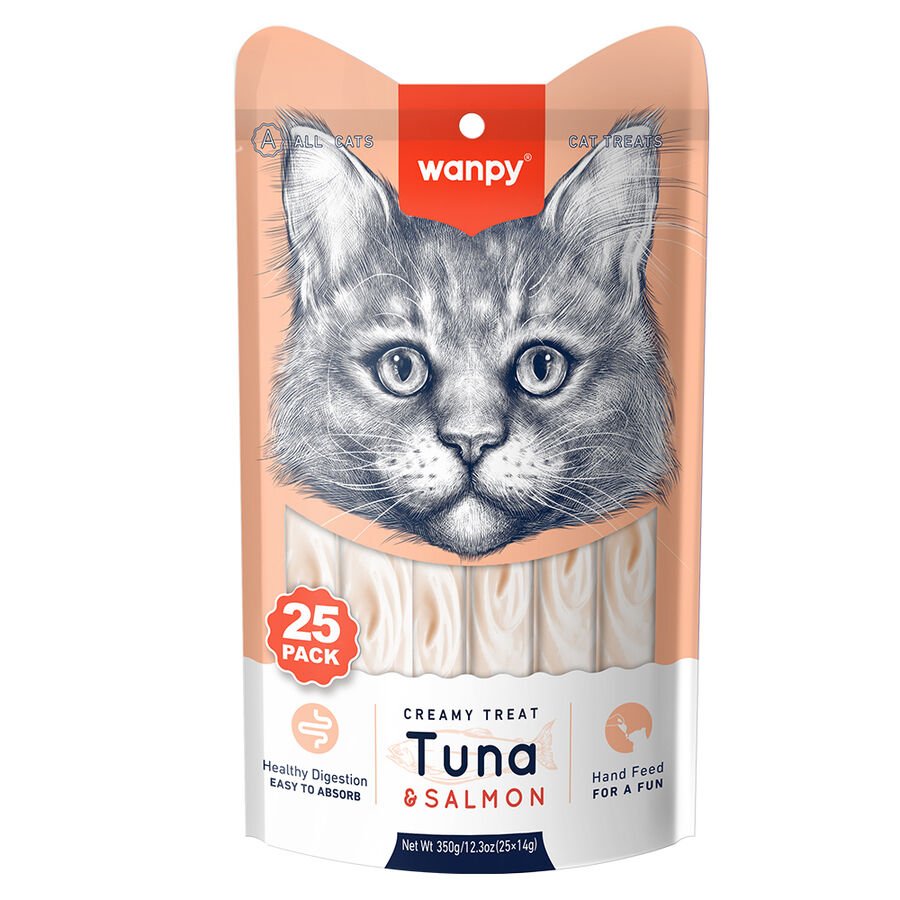 Wanpy Ton Balıklı ve Somonlu Sıvı Kedi Ödül Maması (25 x 14 g)